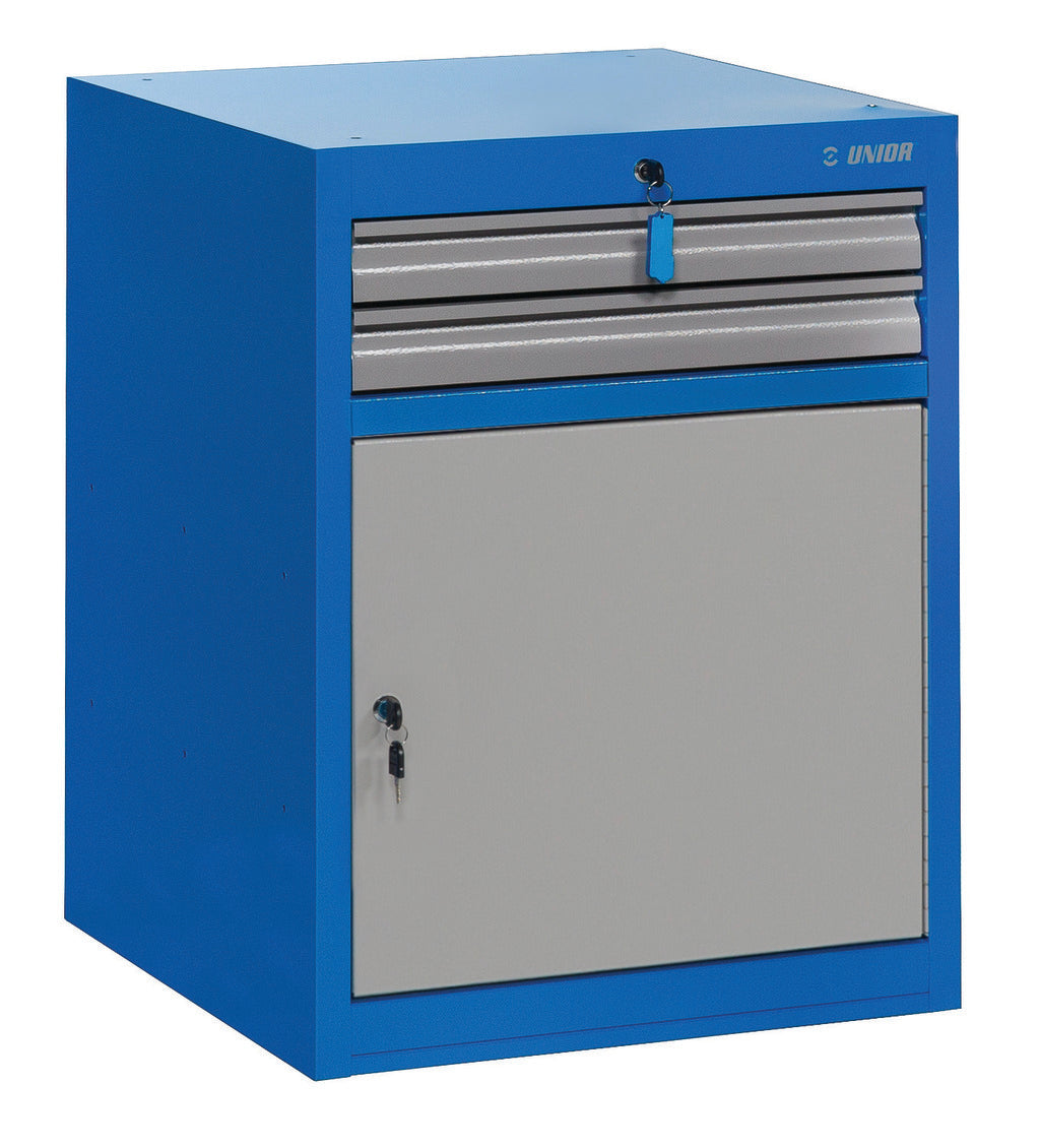 Schubladenschrank, breit, mit Tür und 2-Schubladen